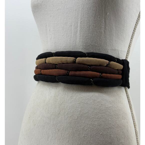 Vtg Cummerbund Belt Women's Puffy Fabric Belt Brown Tan OS - Picture 1 of 12